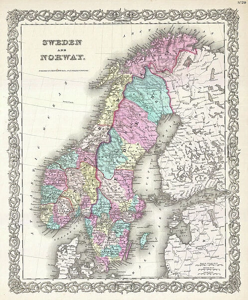 1855, Colton Map of Scandinavia, Norway, Sweden, Finland, topography, cartography