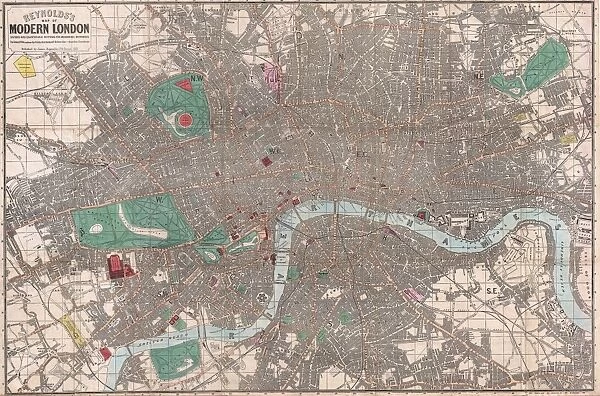 1862, Reynolds Pocket Map of London, England, topography, cartography, geography