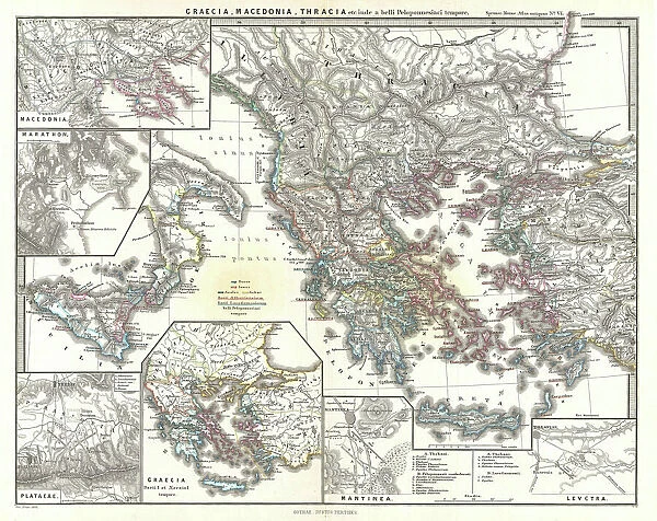 1865, Spruner Map of Greece, Macedonia and Thrace before the Peloponnesian War., topography