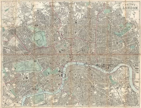 1890, Bacon Travelers Pocket Map of London, England, topography, cartography