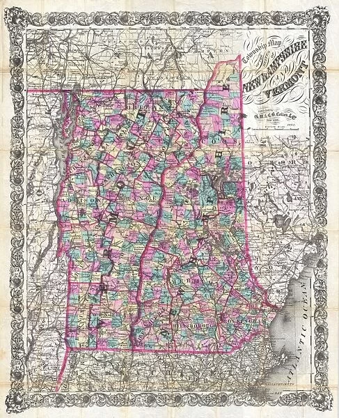 1892, Colton Pocket Map of Vermont and New Hampshire, topography, cartography, geography
