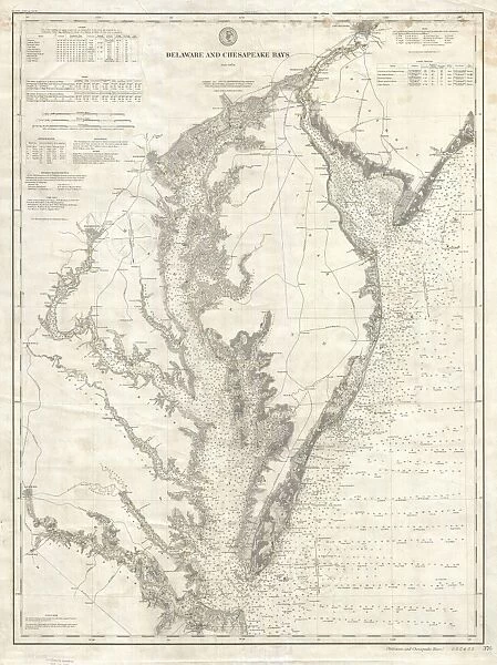 1893, U. S. Coast Survey Nautical Chart or Map of the Chesapeake Bay and Delaware Bay