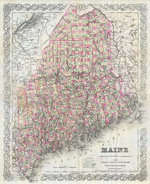 1894, Colton Map of Maine, topography, cartography, geography, land, illustration