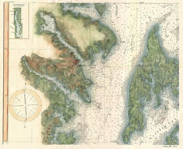 1895, U. S. Coast Survey Map of the Chesapeake Bay around Annapolis, topography, cartography
