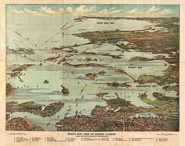 1899, View Map of Boston Harbor from Boston to Cape Cod and Provincetown, topography