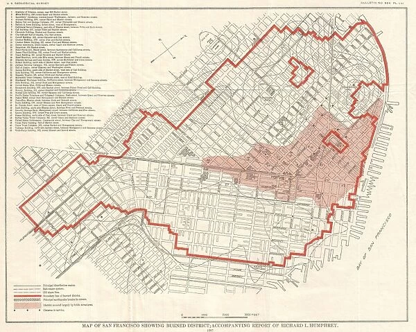 1907, Geological Survey Map of San Francisco after 1906 Earthquake, topography, cartography