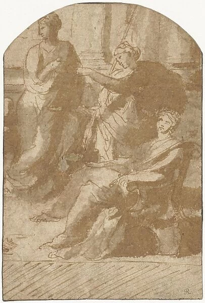 Allegory Justice Seated female figure staff flanked