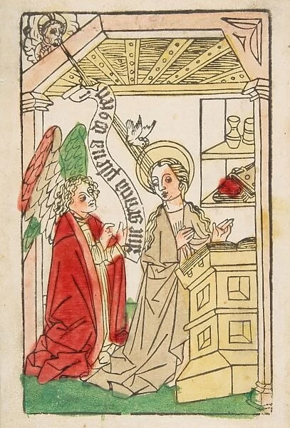 Annunciation ca 1460-70 Woodcut hand-colored