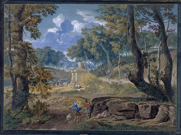 Arcadian Landscape 1702 gouache parchment 13 x 26 cm