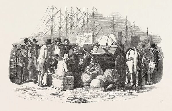 Arrival of Emigrants at Cork, a Scene on the Quay, Ireland, 1851 Engraving