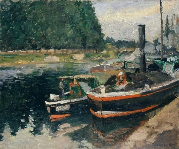 Barges Pontoise 1876 Oil canvas 18 1  /  8 x 21 5  /  8