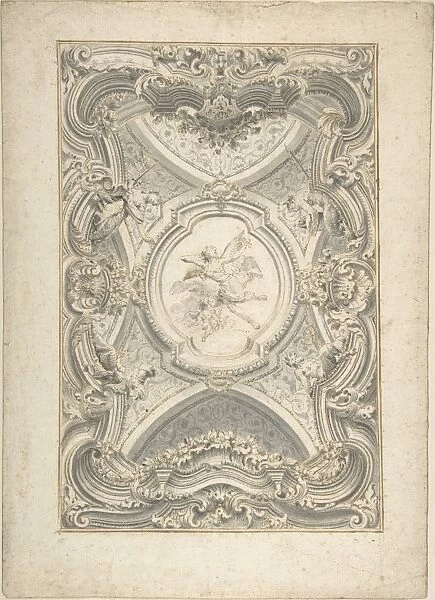 Baroque Ceiling 18th century Pen gray wash 8-1  /  16 x 12-1  /  16