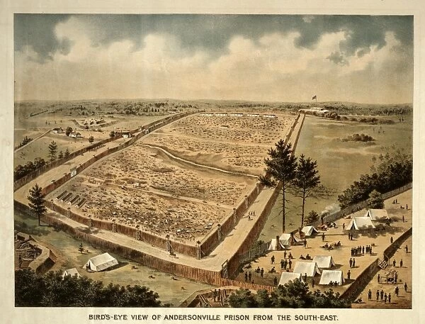 Bird s-eye view of Andersonville Prison from the south-east; c1890. ; 1 print