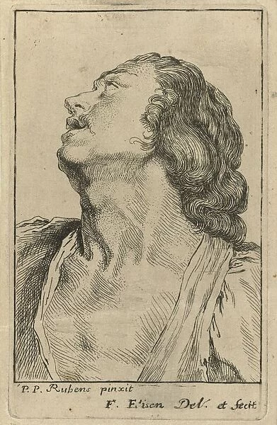 Bust young man Study long hair bends head profile