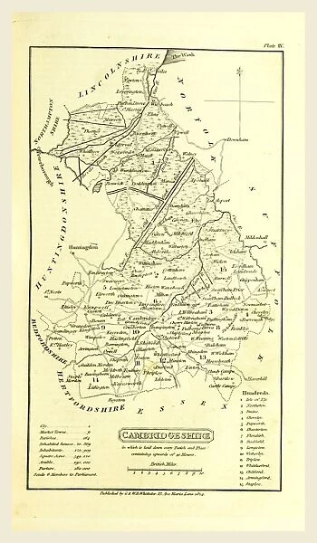 Cambridgeshire map, A Topographical Dictionary of the United Kingdom, UK, 19th century