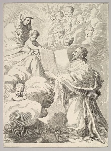 Cardinal Richelieu Kneeling Presents Book Virgin