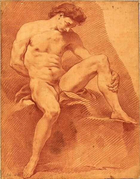 Carle Van Loo, French (1705-1765), A Seated Male Nude, red chalk on laid paper