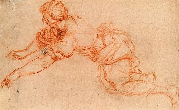 Charles de La Fosse, Young Woman Kneeling and Reaching Forward [verso], French, 1636-1716