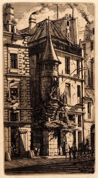 Charles Meryon (French, 1821 - 1868). House with a Turret, Weavers Street, Paris