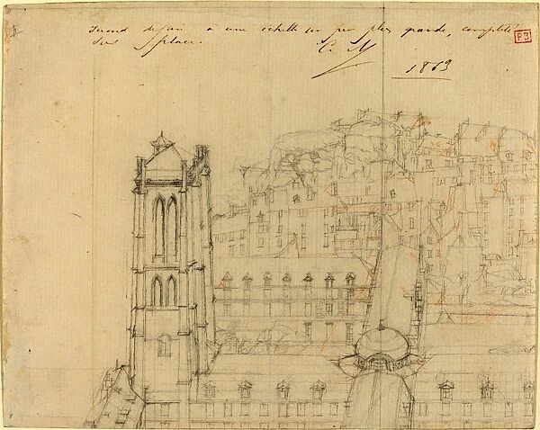 Charles Meryon (French, 1821 - 1868), College Henri IV, 1863, graphite with touches