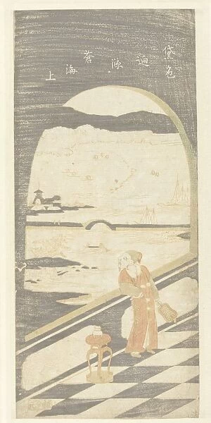 Chinese poet looking out water landscape Man