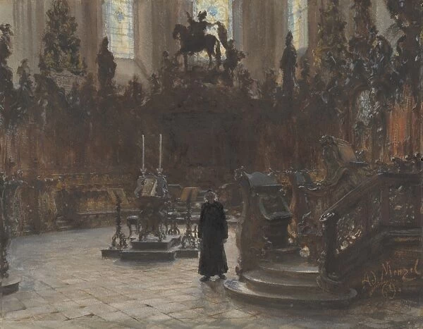 Choirstalls Mainz Cathedral 1869 Watercolor gouache