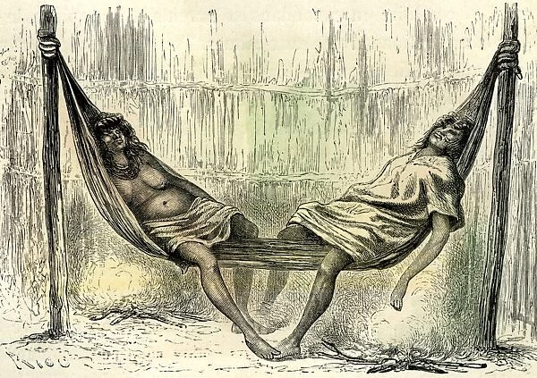 chontaquiros couple, 1869, peru, south America, vintage, old print, 19th century