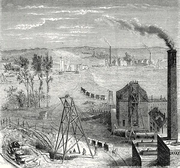 A coal mine in Newcastle, with wagons drawn by horses on wooden rails