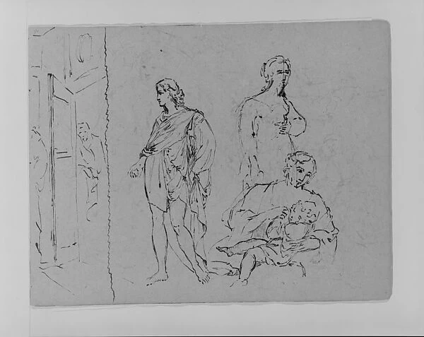 Compositional Study Standing Draped Man Female Figure