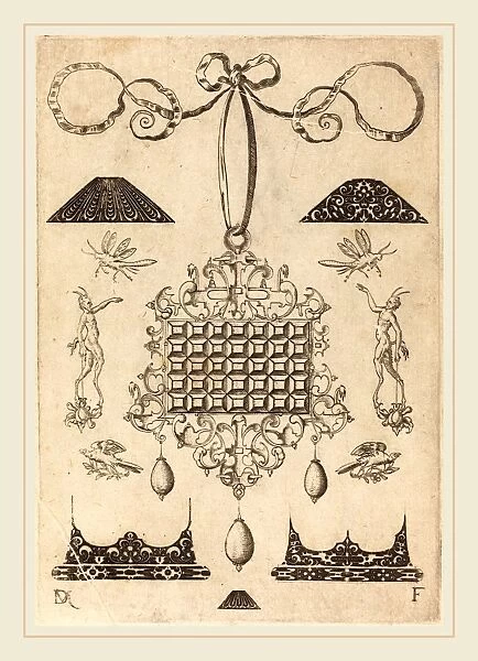 Daniel Mignot (German, active 1593-1596), Large Pendant with Square with 35 Flat Stones