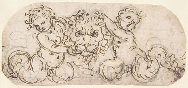 Design Lion Head flanked Satyrs 1652-1725 Pen