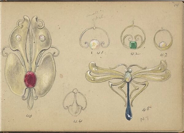 Six Designs Jewelry 1899 Graphite gouache sheet