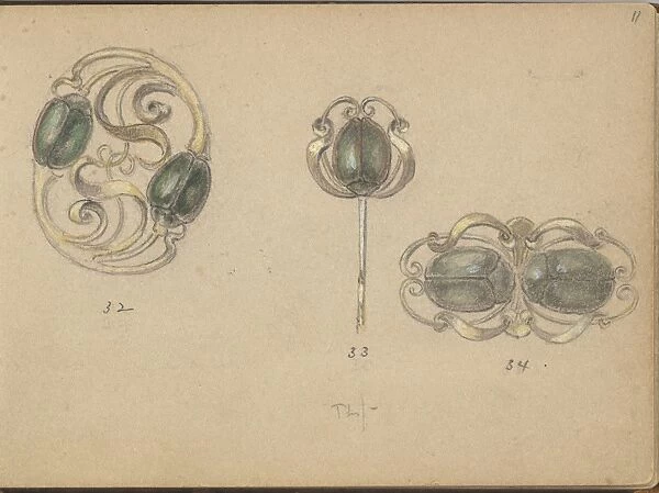 Three Designs Jewelry Beetle Motif 1899 Graphite
