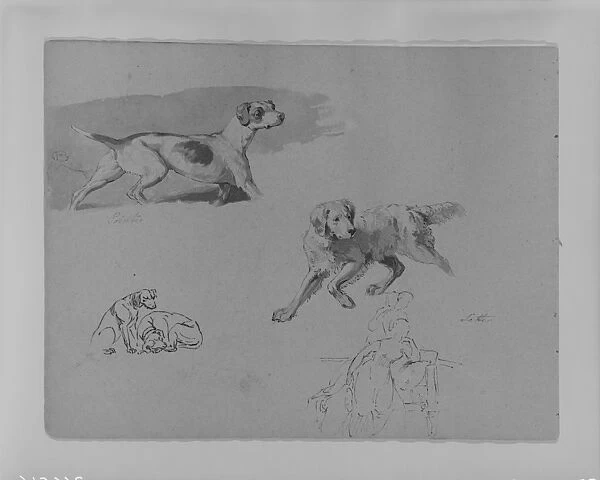 Five Dogs Two Figures Sketchbook 1810-20 Ink