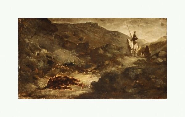 Don Quixote Dead Mule 1864 Oil wood 9 3  /  4 x 18 1  /  8