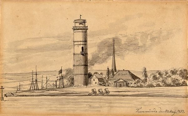 Drawings Prints, Drawing, Lighthouse Travemunde South, Artist, Martinus Rorbye, Danish