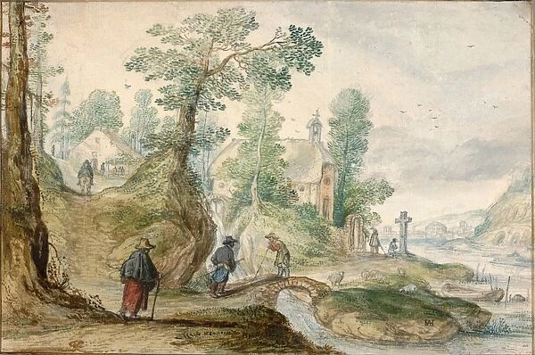 Drawings Prints, Drawing, Wooded, River, Landscape, Church, Figures, Artist, Hendrick Avercamp