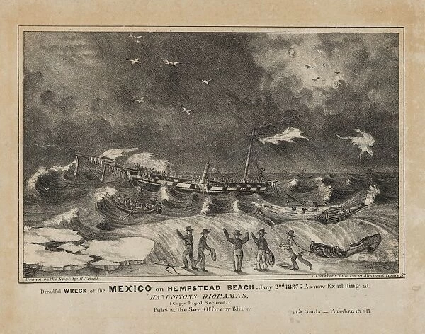 Drawings Prints, Print, Dreadful, Wreck, Mexico, Hempstead, Beach, January 2nd, 1837