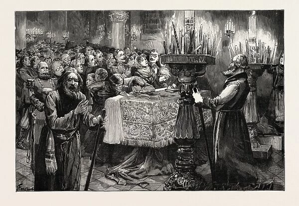Easter Services in South Russia, Kissing the Body of Christ, 1888 Engraving