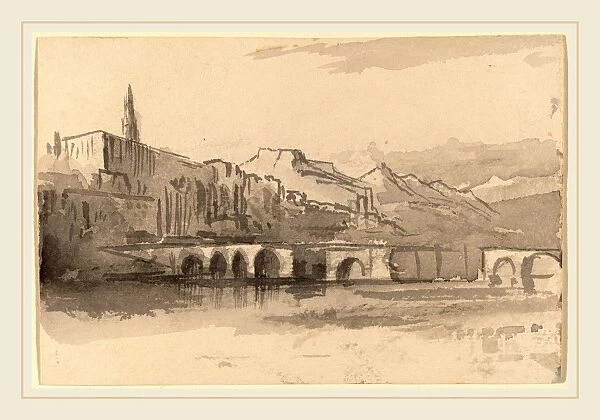 Edward Lear, Bridge with Mountains in the Distance (Ventimiglia), British, 1812-1888