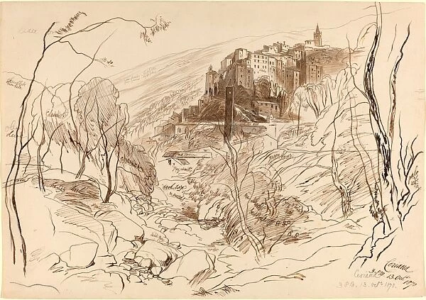 Edward Lear (British, 1812 - 1888), View of Ceriana, 1870, pen and brown ink over