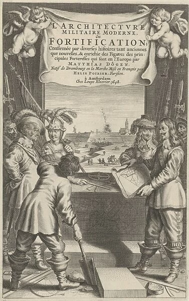 Engineer shows a construction drawing, Theodor Matham, Lowijs Elzevier III, 1648