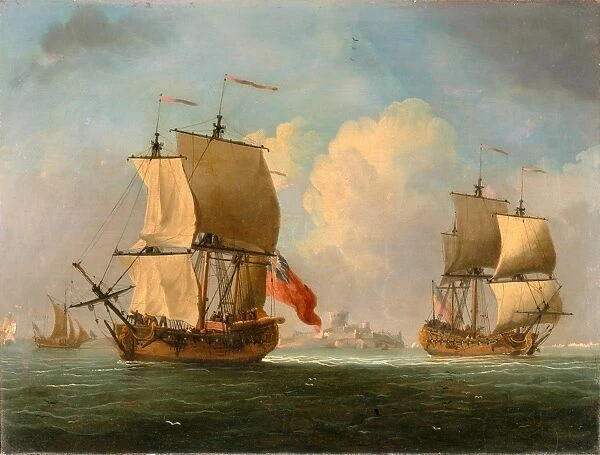 An English Sloop and a Frigate in a Light Breeze, Francis Swaine, 1730-1782, British
