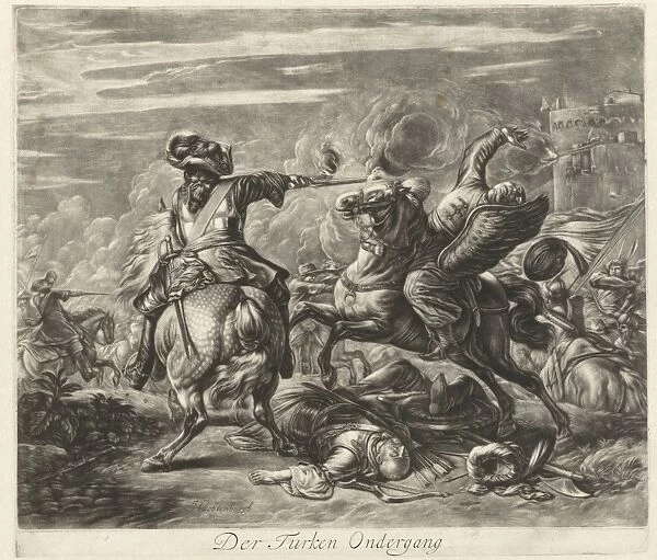 Equestrian Battle near a castle, Jan van Huchtenburg, 1657 - 1733
