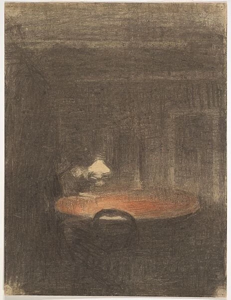 Figure reading Table Interior Night ca 1891 Fabricated black