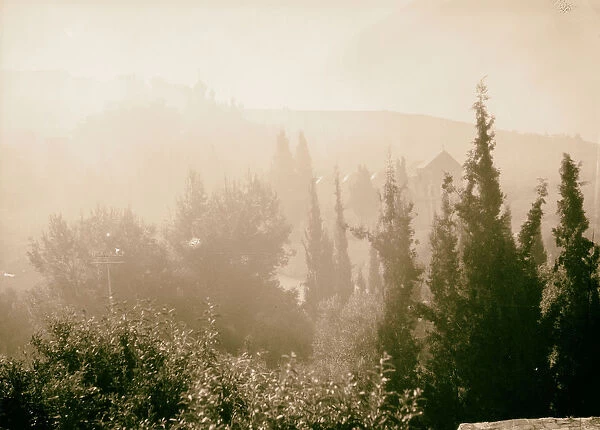 Garden Gethsemane fog across valley 1934 Jerusalem