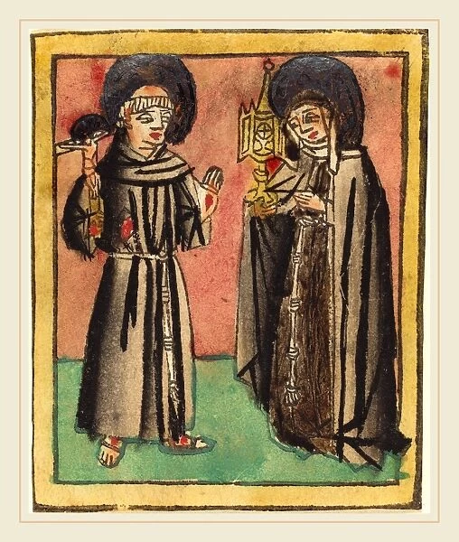 German 15th Century, Saint Francis and Saint Clara, 1450-1470, woodcut, hand-colored