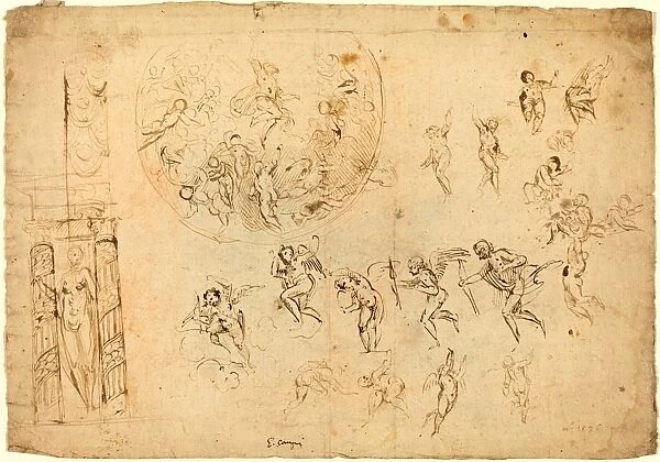 Giulio Campi, Italian (c. 1502-1572), An Ascension with Figure Studies, pen and brown