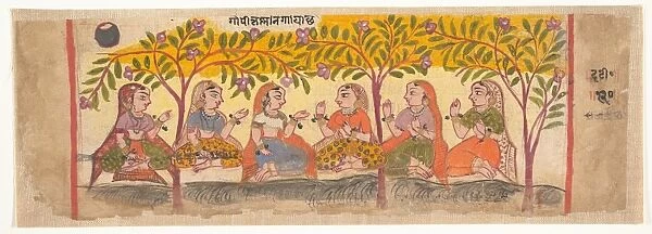 Six Gopis Seated Beneath Trees Page Dispersed Bhagavata Purana