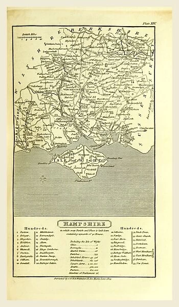 Hampshire, map 1824, A Topographical Dictionary of the United Kingdom, UK, 19th century